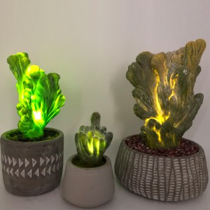 Cactus artificial LED en maceta de vidrio decorativa falsa decoración suculenta
